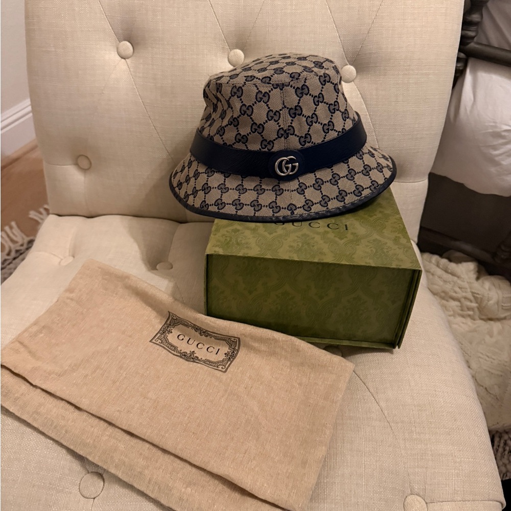 Gucci Blue and Tan Monogram Bucket Hat